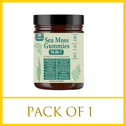 Sea Moss Gummies 16-in-1 - Ashwagandha Black Seed Oil Bladder Wrack Turmeric Vitamin C & D3 with Manuka Apple Cider Vinegar