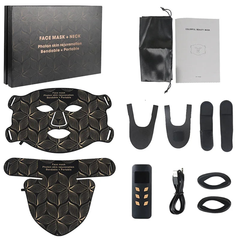 8 Colors Facial LED Mask with Neck Red Light Near Infrared Therapy Beauty Mask Anti Aging Skin Rejuvenation Lifting Whitening