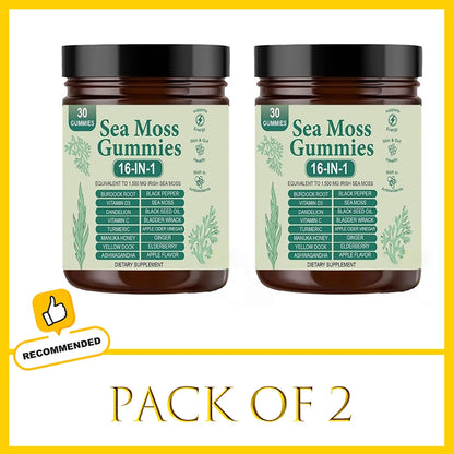 Sea Moss Gummies 16-in-1 - Ashwagandha Black Seed Oil Bladder Wrack Turmeric Vitamin C & D3 with Manuka Apple Cider Vinegar