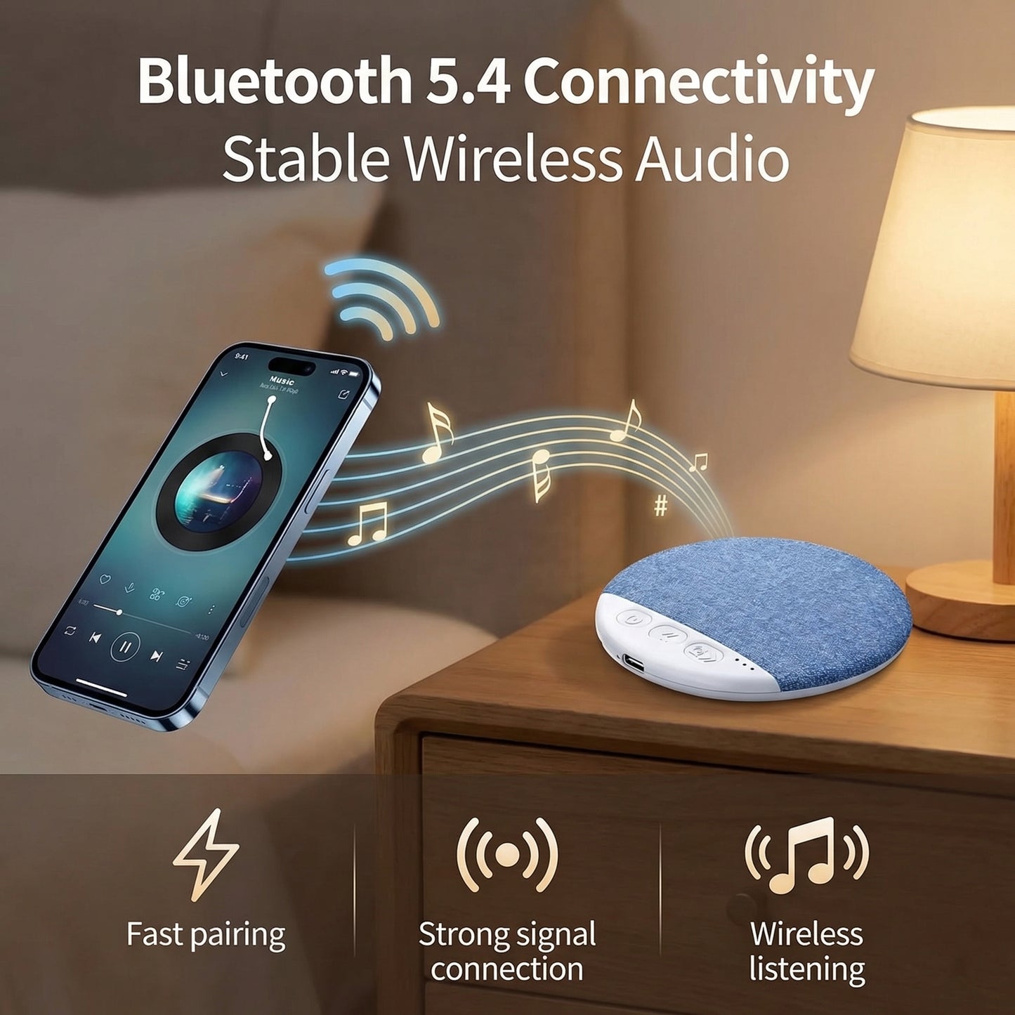 Mini Sleeping Bluetooth 5.4 Speaker Under Pillow Sound Machine With White Noise, 30/60/90 Min Timers, HiFi Stereo Sound