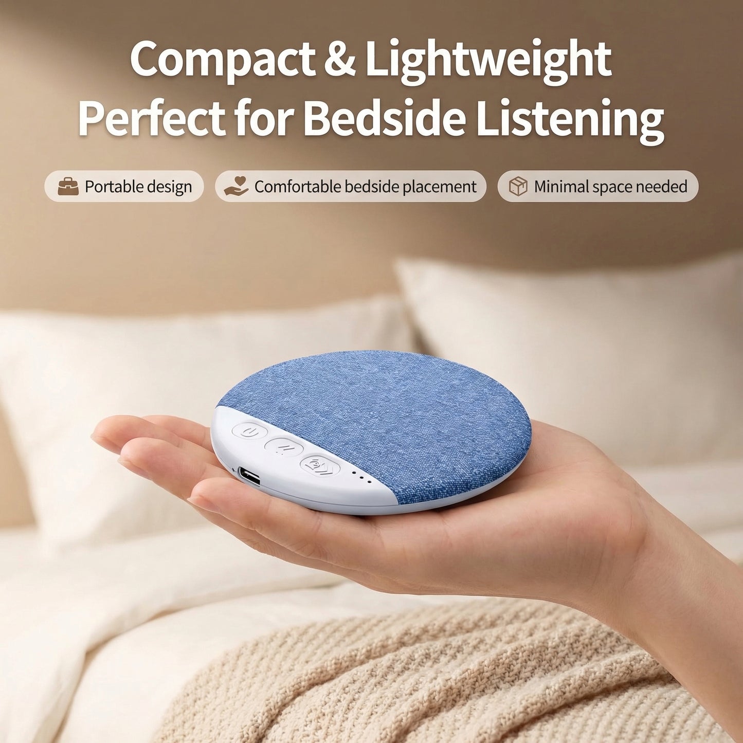 Mini Sleeping Bluetooth 5.4 Speaker Under Pillow Sound Machine With White Noise, 30/60/90 Min Timers, HiFi Stereo Sound
