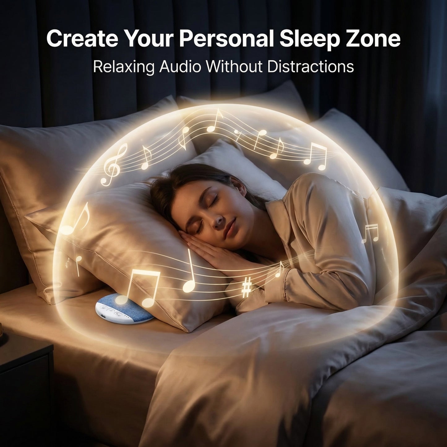 Mini Sleeping Bluetooth 5.4 Speaker Under Pillow Sound Machine With White Noise, 30/60/90 Min Timers, HiFi Stereo Sound