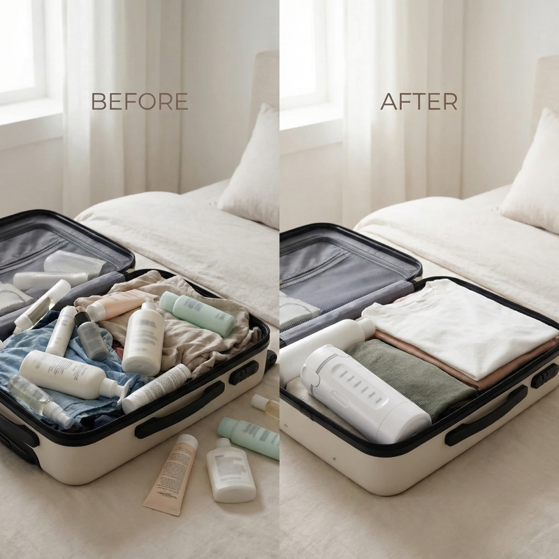 Stop carrying 5 bottles everywhere, simplify your routine into one clean solution.